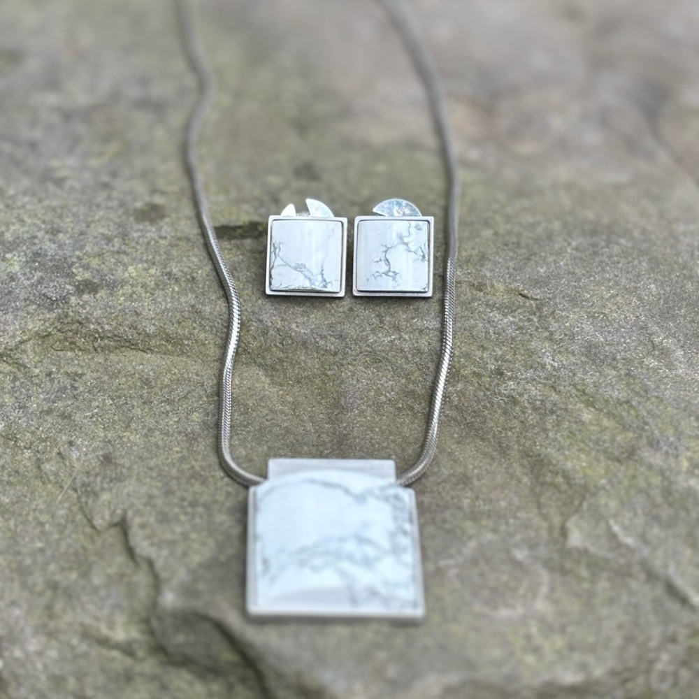 Genuine Sterling Silver and Howlite Stone, Necklace and Earring set